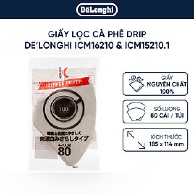 Giấy lọc cà phê dành cho máy pha cà phê drip DeLonghi ICM16210, ICM15210 (80 tờ/ túi)