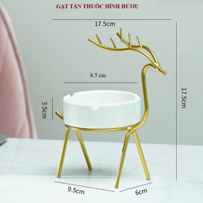 Gạt tàn thuốc bằng sứ, khung sắt đỡ uốn hoa văn hình hươu 