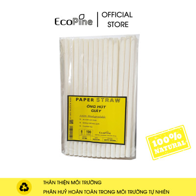 Bịch 100 ống hút giấy phi 8mm trắng ECOPINE