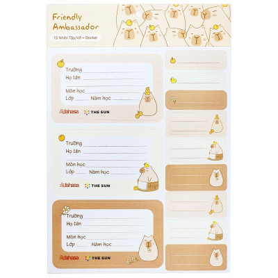 Bộ 15 Nhãn Vở Học Sinh 3 Ô Friendly Ambassador Kèm Sticker - The Sun V1