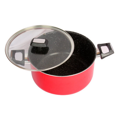 Combo 2 món cao cấp Hàn Quốc, nồi chống dính vân đá Kimscook, quai chống nóng, nắp kính cường lực viền inox size 20 cm và Chảo đúc chống dính Ecoramic Megastone cao cấp sâu lòng màu mận tím 28 cm, dùng bếp gas, hồng ngoại, ...  Hàng chính hãng