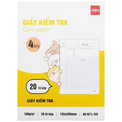 Giấy Kiểm Tra - 4 Ôly Vuông 2 mm - 205 x 155 mm - 100gsm - Deli CN604 (20 Tờ Kép)