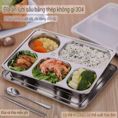 COMBO 5 BỘ KHAY CƠM INOX 5 NGĂN SÂU LÒNG INOX 304 ( TÙY CHỌN NẮP )