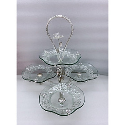 KHAY ĐỰNG BÁNH KẸO HOA QUẢ THỦY TINH 4 TẦNG - VD26