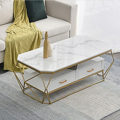 Bàn trà kim loại mặt đá BTMSF6 Tundo có ngắn kéo thông minh, tiện lợi