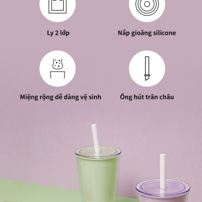 Ly nhựa 2 lớp LocknLock Bubble Tea Cold Cup màu tím HAP529VOL 720ml, Hàng chính hãng, kèm ống hút trân châu - JoyMall