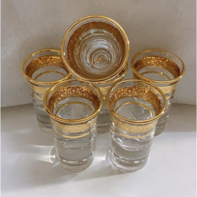 BỘ 6 LY THỦY TINH UỐNG RƯỢU KHẢM VÀNG BẠC CAO CẤP MIỆNG LOE ( giao ngẫu nhiên )