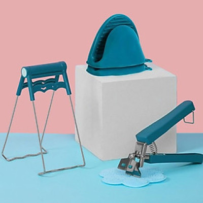 Bộ dụng cụ 6 món kẹp gắp đồ nóng găng tay bắc nồi miếng rửa chén silicon - giao mầu ngẫu nhiên