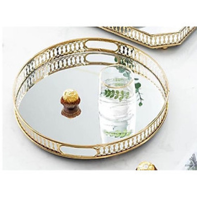 KHAY ĐỰNG BÌNH LY CỐC UỐNG NƯỚC KIM LOẠI MẠ VÀNG MẶT TRÁNG GƯƠNG CHỐNG RỈ - VD711