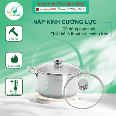 Bộ nồi chảo , bộ nồi inox Fivestar 5 chiếc nắp kính 3 đáy, dày 0.8mm ,dùng được bếp từ, hồng ngoại , gas
