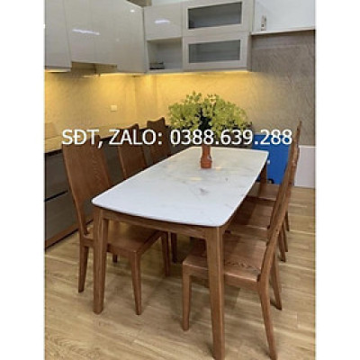 bàn ghế ăn chân chéo mặt đá gỗ sồi nga cho phòng bếp mọi nhà