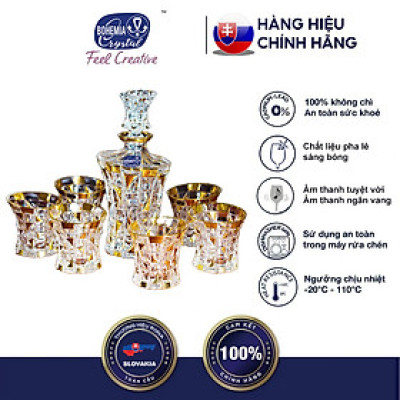 Bộ Bình và 6 Ly Uống Rượu Whiskey Pha Lê Mạ Vàng Họa Tiết Kim Cương (700/200ml)