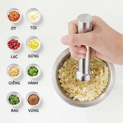 Cối Chày Inox 304 Cao Cấp , Đâm Tiêu , Giã Tỏi, Giã Cua, Có Nắp Đậy, Đế Chống Trượt , Size 10cm 