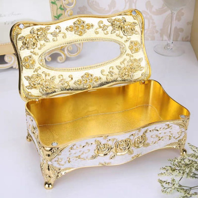 Hộp đựng khăn giấy đính hạt sang trọng (màu vàng)