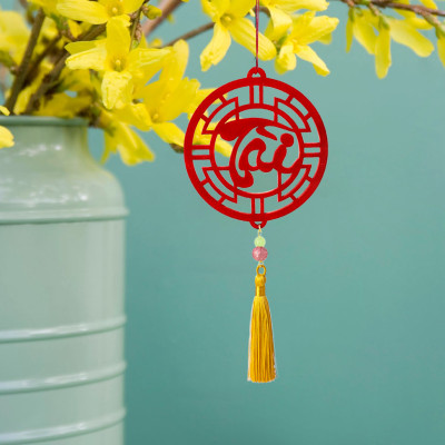 Set 6 dây treo Tết Thư pháp handmade màu đỏ COMBO T6D trang trí mai đào