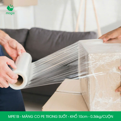 MPE1B - Khổ 10cm - 0.36kg - 1 cuộn màng co PE trong suốt - Cuộn màng bọc PE, màng chít quấn hàng