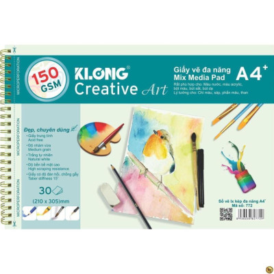 Sổ vẽ KLONG A4+ cao cấp lò xo kép xé 150GSM 30 tờ MS772 