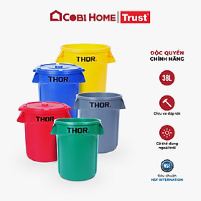 Thùng nhựa  tròn đa năng chịu lực THOR 38L thương hiệu TRUST 1011GN (không nắp)  phân phối bởi Cobi Home.