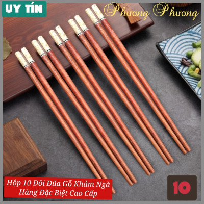 Bộ 10 & 20 đôi đũa ăn cao cấp đũa đẹp đũa sạch - Gỗ Trắc Khảm Ngọc Xà Cừ Cao Cấp