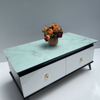 Bàn trà mặt kính vân xanh mẫu mới 2023 Juno Sofa KT50x100x45cm 