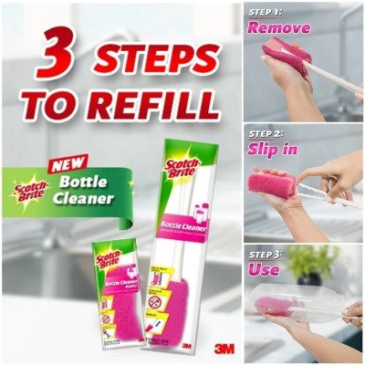 Cây cọ rửa bình, chai lọ 3M Scotch-Brite, lớp mút cao cấp lấy sạch vết bẩn, 1 cây, 5x36x3cm, Dùng cọ rửa bình, chai lọ