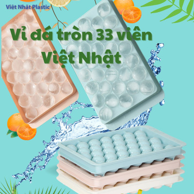Khuôn Làm Đá, Khay Đá Bi Tròn, Vỉ Làm Thạch Rau Câu 33 Viên TRÒN Có Nắp Đậy Kín Nhựa Việt Nhật