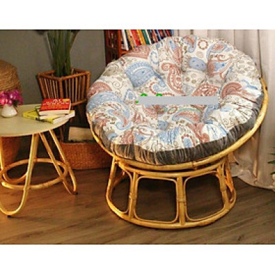 Ghế mặt trăng Papasan mây thật cao cấp Juno Sofa size 1m, Nệm hoa văn Indochine
