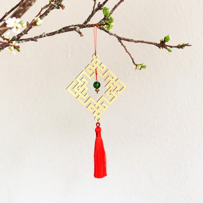 Bộ 12 dây phụ kiện handmade treo Tết trang trí cây mai đào, mix màu vàng đỏ MIX12