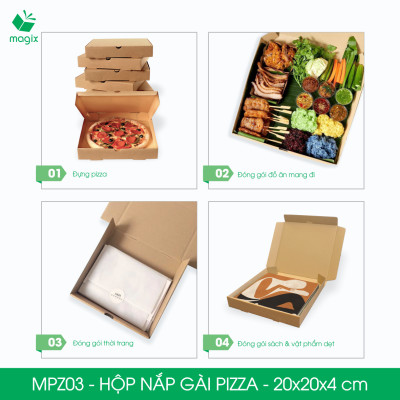 MPZ03 - 20x20x4 cm - 20 Hộp nắp gài pizza đa dụng - Hộp nắp gập, hộp carton gói hàng, hộp quà