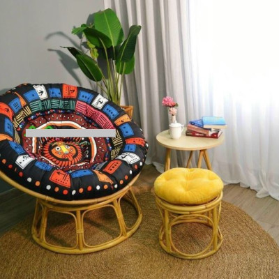 Ghế mặt trăng Papasan mây thật cao cấp Juno Sofa size 1m, Nệm hoa văn Indochine