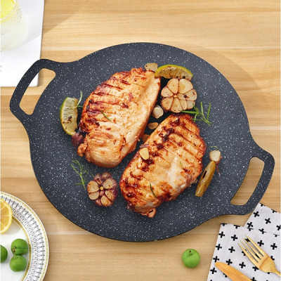 Chảo Nướng Đá Không Dầu Hàn Quốc Size 34cm, Chảo Nướng Thịt BBQ Chống Dính Dùng Được Cho Mọi Loại Bếp, Chất Liệu Cao Cấp