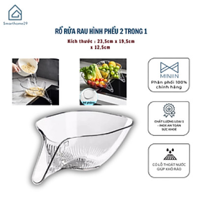 Rổ Nhựa Rửa Rau Củ Quả Có Phễu Thoát Nước Tiện Lợi - Rổ Vo Gạo Rửa Rau Củ Quả Trong Suốt Tự Động Thoát Nước Tiện Lợi Cho Nhà Bếp - Rổ Đa Năng 2 Trong 1 - HÀNG CHÍNH HÃNG MINIIN
