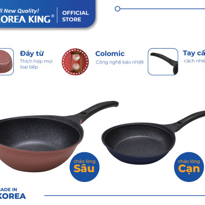 Combo 2 chảo sâu, cạn Colormic Korea King (1 chảo cạn 20cm và 1 chảo sâu 26cm)-Hàng chính hãng