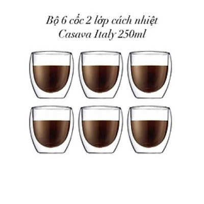 Set 6 cốc PODIUM 2 lớp cách nhiệt  Casava Italy 250ml Hàng chính hãng