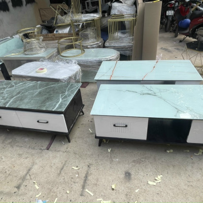 Bàn trà mặt kính vân xanh mẫu mới 2023 Juno Sofa KT50x100x45cm 