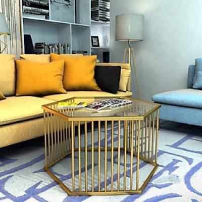 Bàn trà mặt kính lục giác BTMSF9 Tundo mặt kính cường lực cao cấp