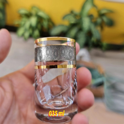 Bộ 6 ly uống rượu mạnh pha lê cường lực mạ vàng platin 24k 035ml Tiệp Khắc