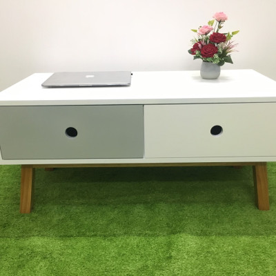 Bàn sofa hình hộp trắng có hộc kéo T919-1