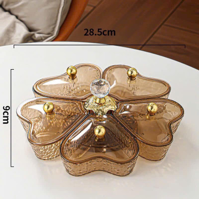 Khay đựng mứt xoay 5 ngăn hình trái tim- khay đựng bánh kẹo xoay tròn