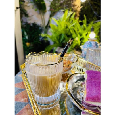 Bộ 6 ly thủy tinh chịu nhiệt cao cấp dùng uống nước vân sọc viền vàng miệng loe