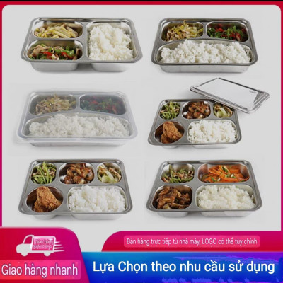 Khay Đựng Cơm Thức Ăn Inox 5 Ngăn Và 4 Ngăn sâu lòng - Khay Cơm Inox 304 ( Tùy Chọn Nắp Khay )