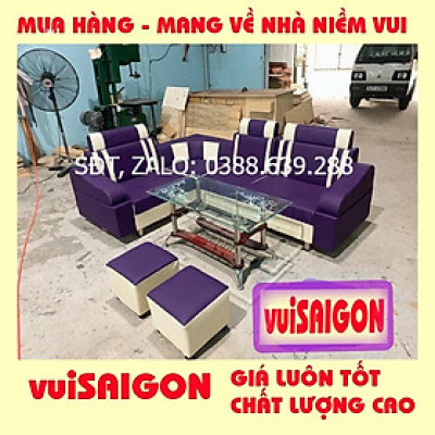 Ghế Sofa nệm mút 2m1 x 1m6 , mẫu hiện đại đẹp bền giá tại xưởng VuiSAIGON, Tặng kèm 1 bàn kính và 2 ghế đôn xinh xắn