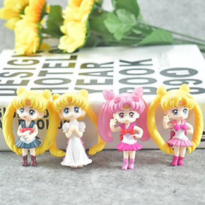 [Trang trí sinh nhật] Bộ 4 Mô hình nhân vật Sailor Moon - Thủy Thủ Mặt Trăng (Có giá đỡ)