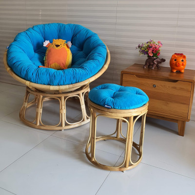 Bộ ghế thư giãn papasan + đôn nhỏ ( vải nhung cao cấp xanh biển)
