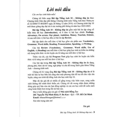 Sách - Bài Tập Tiếng Anh Lớp 10 - Không Đáp Án - Theo Chương Trình Chân Trời Sáng Tạo - Hồng Ân