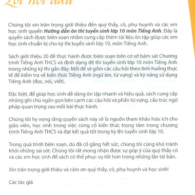 Hướng Dẫn Ôn Thi Tuyển Sinh Lớp 10 Môn Tiếng Anh