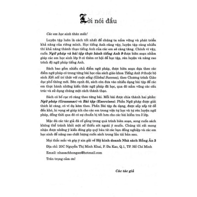Sách - Ngữ Pháp Và Bài Tập Thực Hành Tiếng Anh Lớp 9 - Biên Soạn Theo SGK Tiếng Anh - Global Success - Hồng Ân