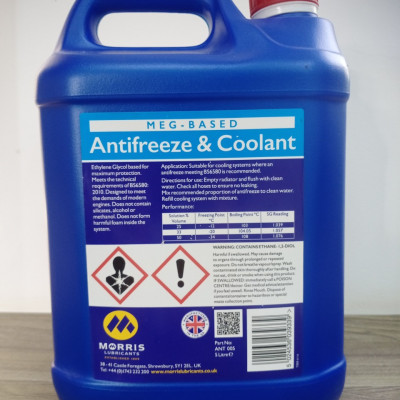 Nước Làm Mát Động Cơ Oto, Xe Máy MORRIS MEG ANTIFREEZE and COOLANT - Can 5L Nhập Khẩu 100% Từ Anh Quốc