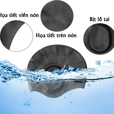 Mũ Bơi, Nón Bơi Chất Liệu Silicon Cao Cấp Cho Nam Nữ Ngăn Nước Màu Đen Legaxi