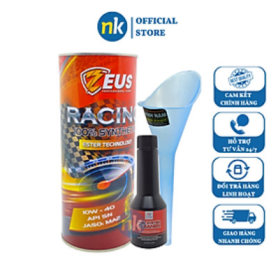 Combo Phụ gia xăng MaxLube, Nhớt cao cấp Zeus Racing 10w40 1L kèm Phễu, Công Nghệ Ester MA2 Full Tổng Hợp Xe Số, Côn Tay và Tay Ga